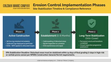 Steep slope erosion control three-phase implementation timeline from construction to stabilization