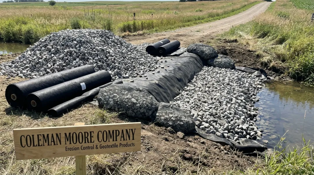 Coleman Moore Company geotextile riprap scour protection materials for Iowa bridge project