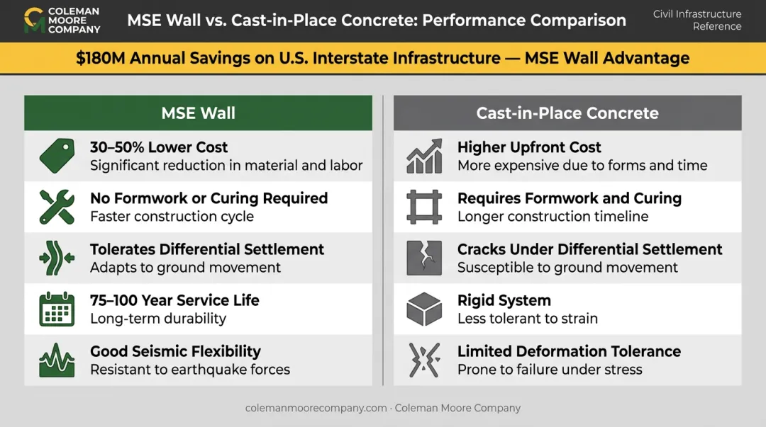 MSE wall versus cast-in-place concrete retaining wall cost and performance comparison