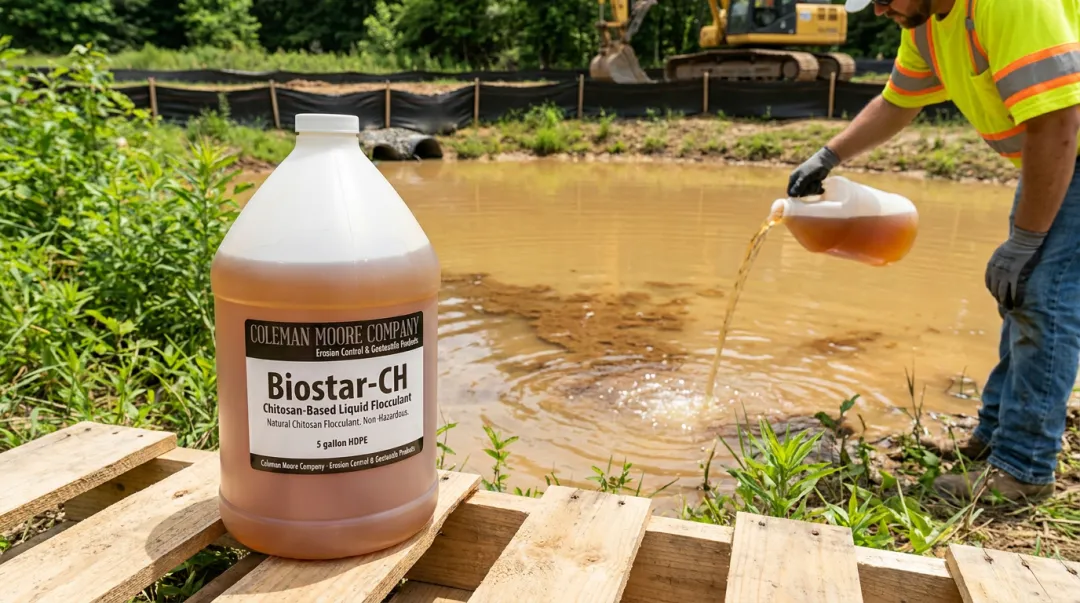 Biostar-CH chitosan liquid flocculant product for Iowa stormwater treatment