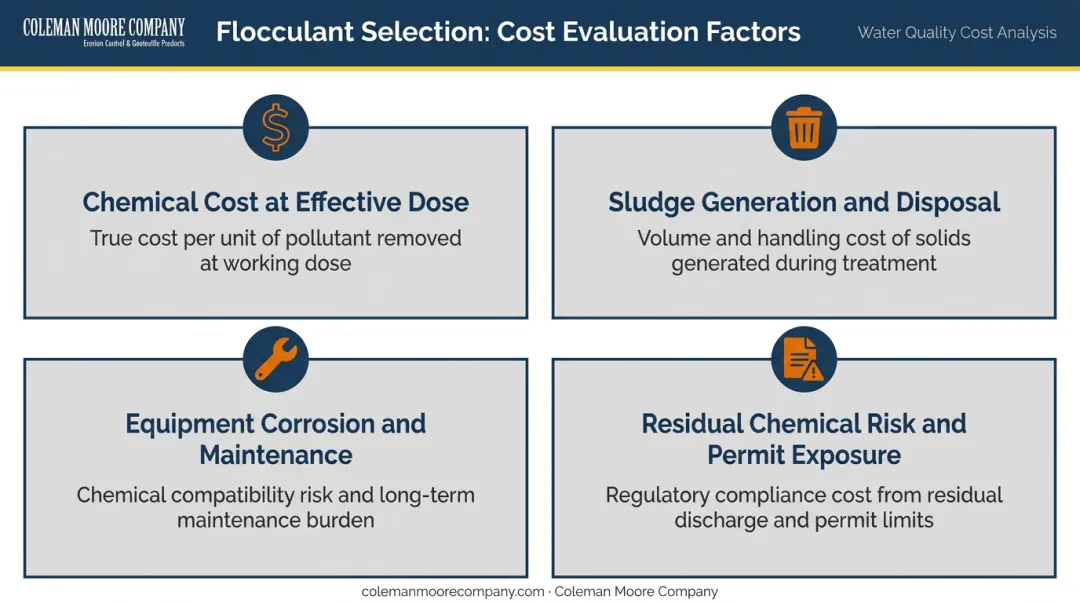 Four total treatment cost factors for flocculation agent selection decision