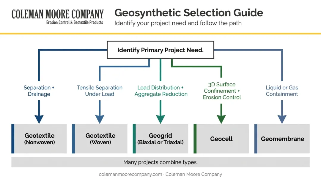 Geosynthetic selection decision flowchart matching project need to product type