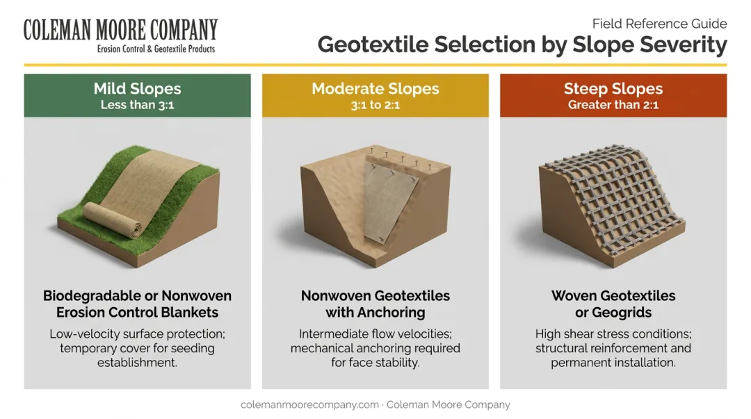 Slope severity geotextile selection guide mild moderate and steep slope comparison