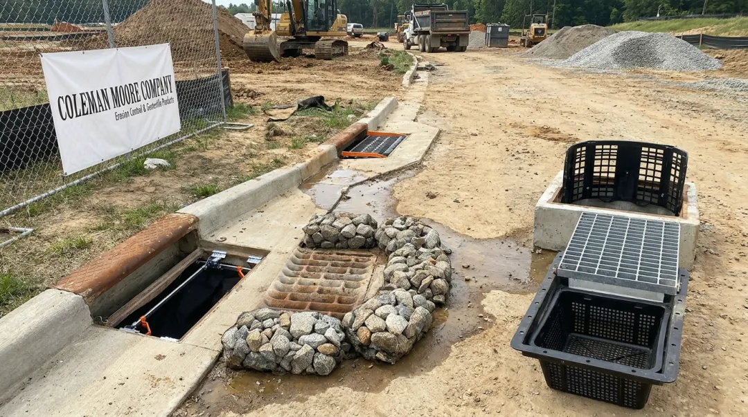 Coleman Moore inlet protection products including Kyowa filter units and Wimco road drain