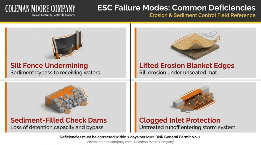 Four common erosion control failure modes on construction sites with repair urgency indicators