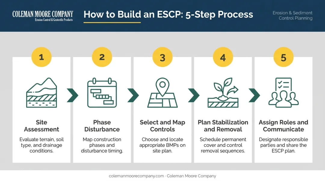 5-step erosion and sediment control plan development process flow infographic