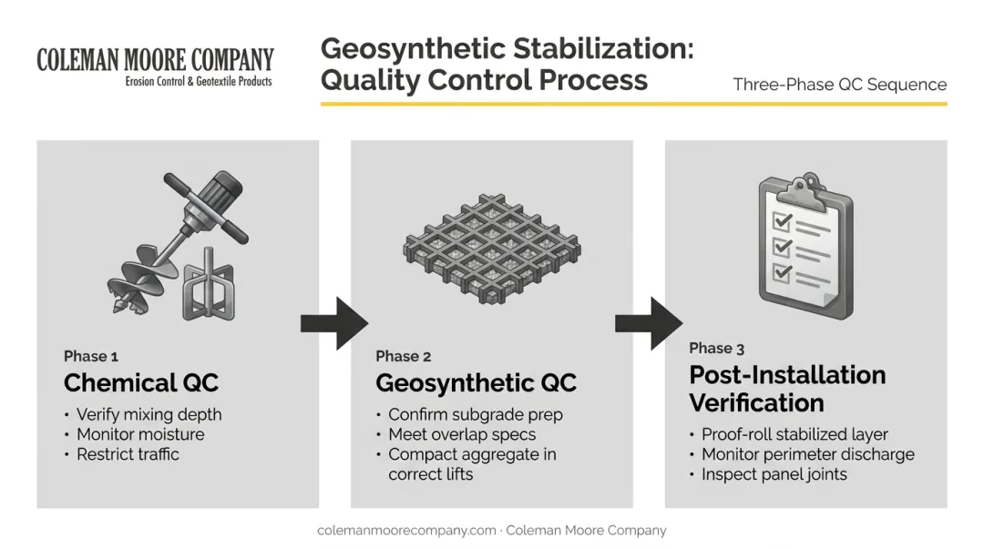 Three-phase subgrade stabilization quality control verification checklist process flow