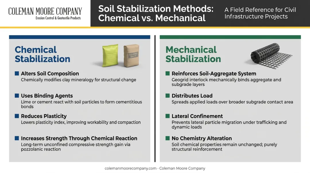 Chemical versus mechanical subgrade stabilization two-category comparison infographic