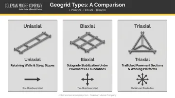 Three geogrid types uniaxial biaxial triaxial comparison chart with applications