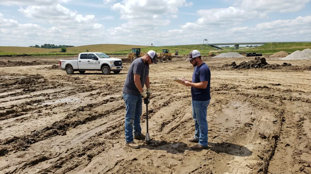 Coleman Moore DCP field testing on soft subgrade with CBR measurement equipment