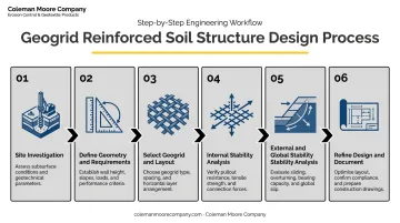 6-step geogrid embankment design process from site investigation to construction documents