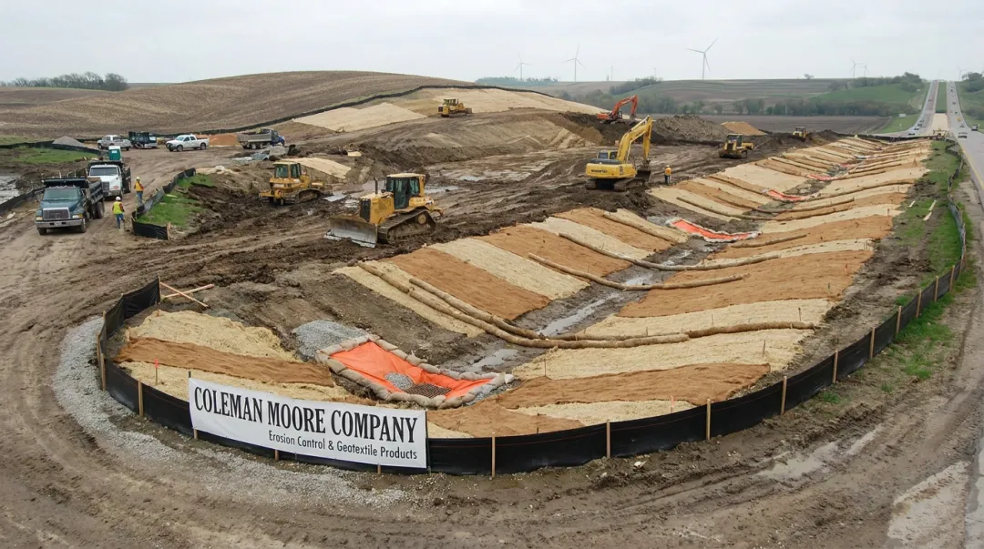 Construction site erosion control BMPs including sediment logs inlet protection and erosion blankets