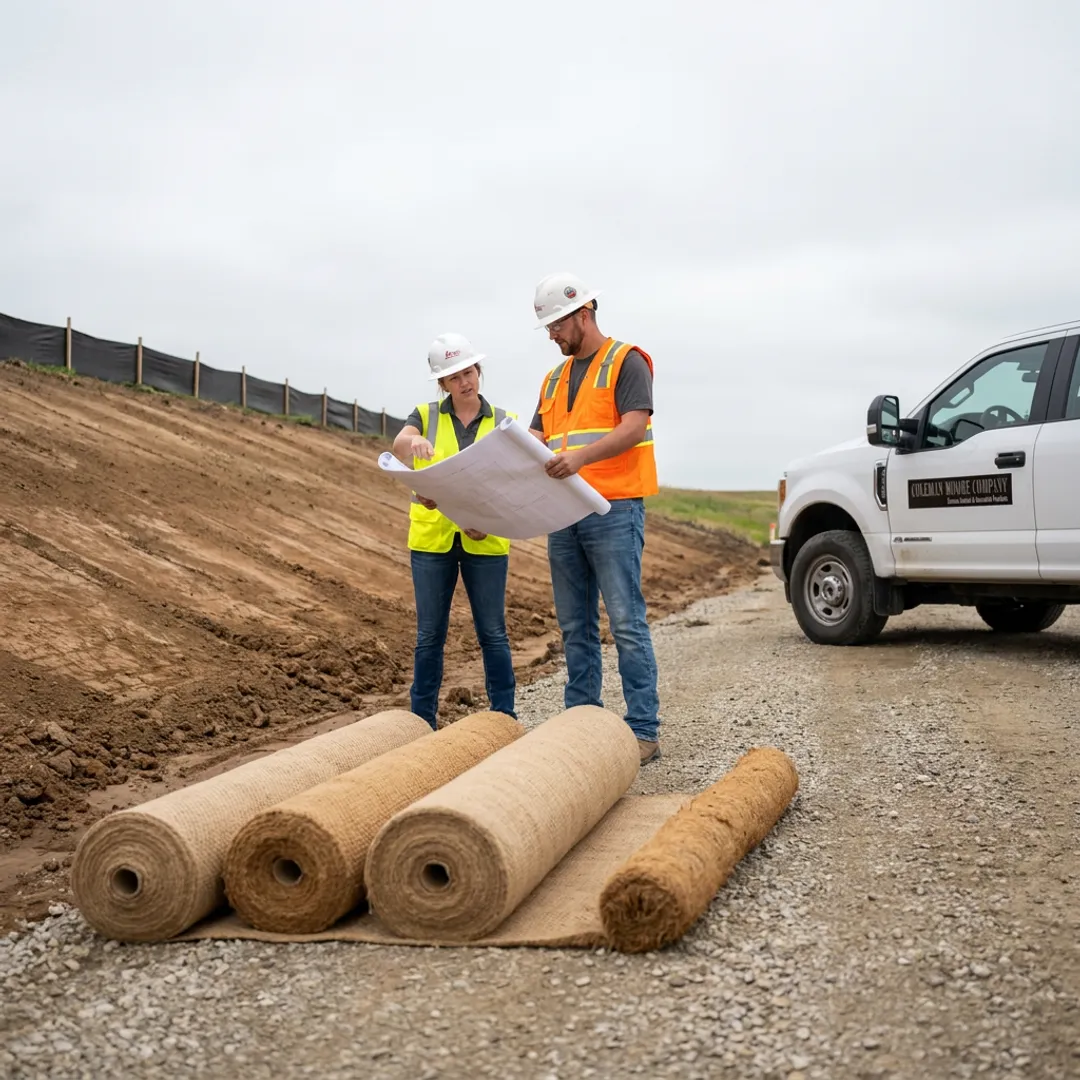 Engineer reviewing erosion control materials on site