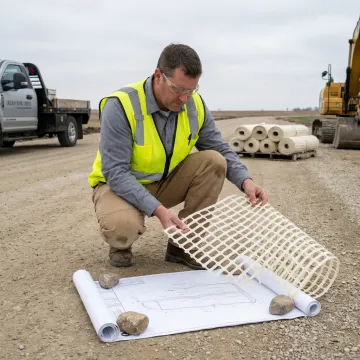 Engineer reviewing roadway geogrid installation plans