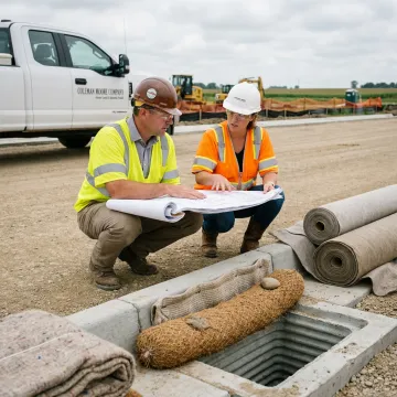 Contractor reviewing stormwater plans at a jobsite
