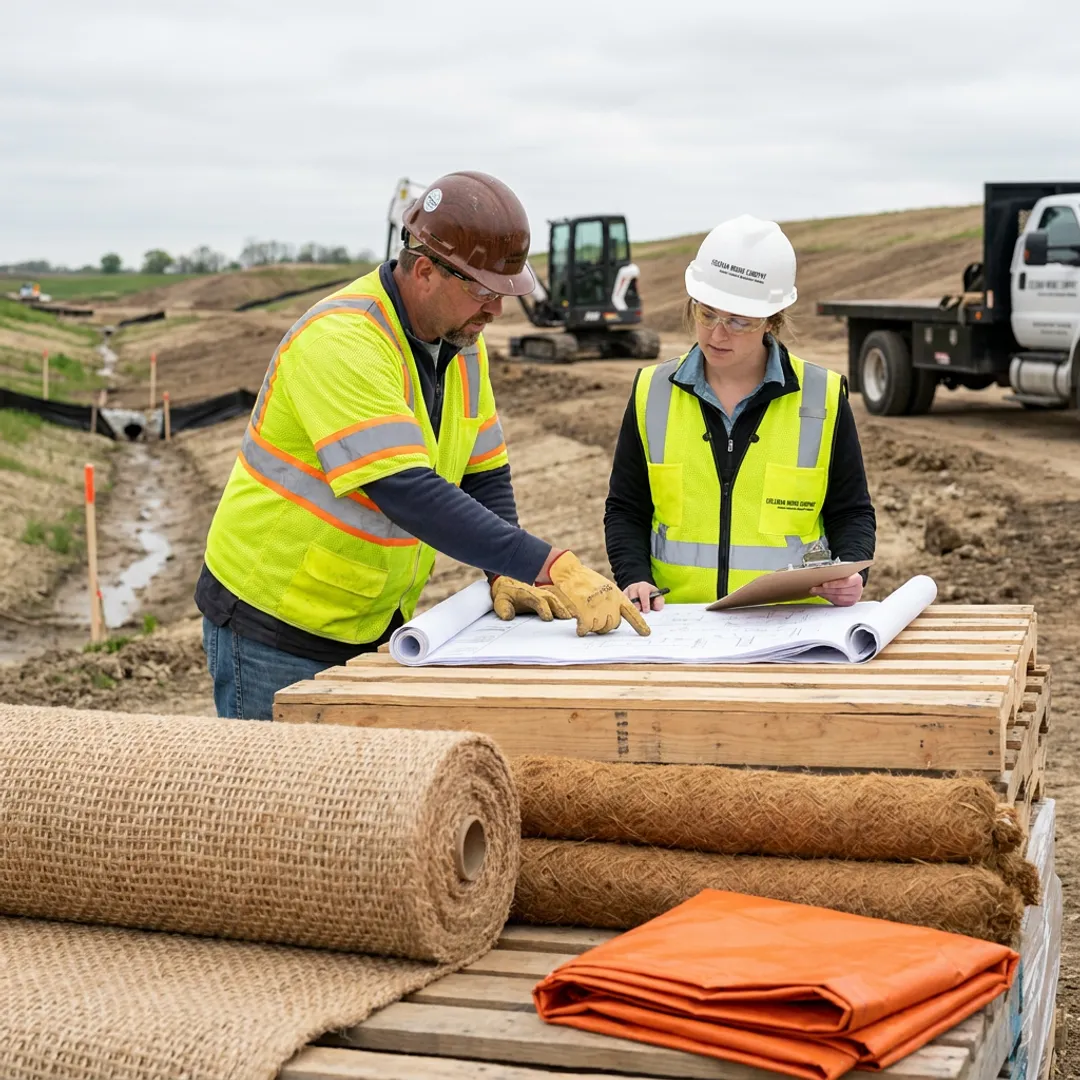 Contractor reviewing stormwater control materials