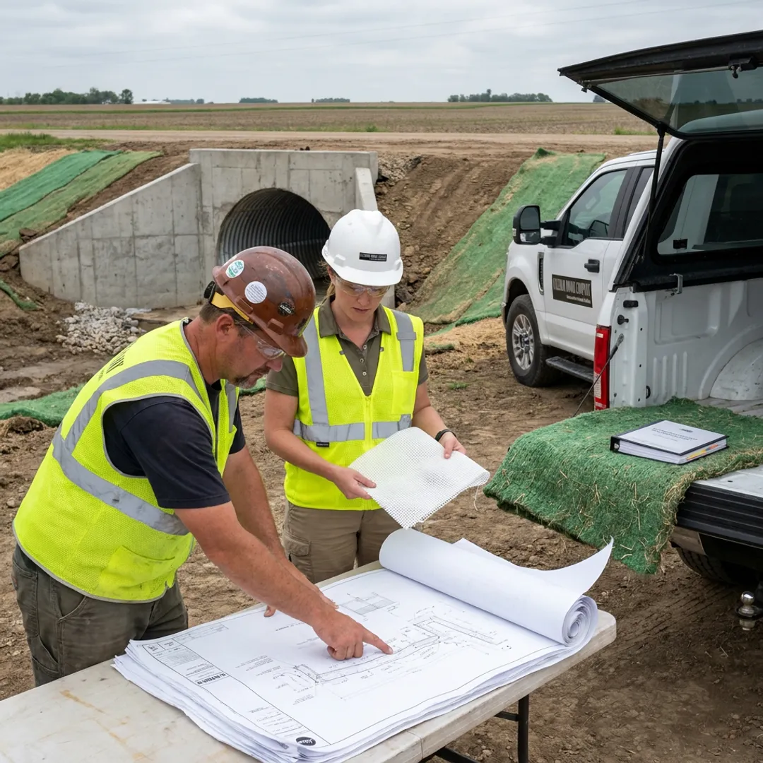 Project team reviewing culvert repair plans