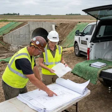 Project team reviewing culvert repair plans