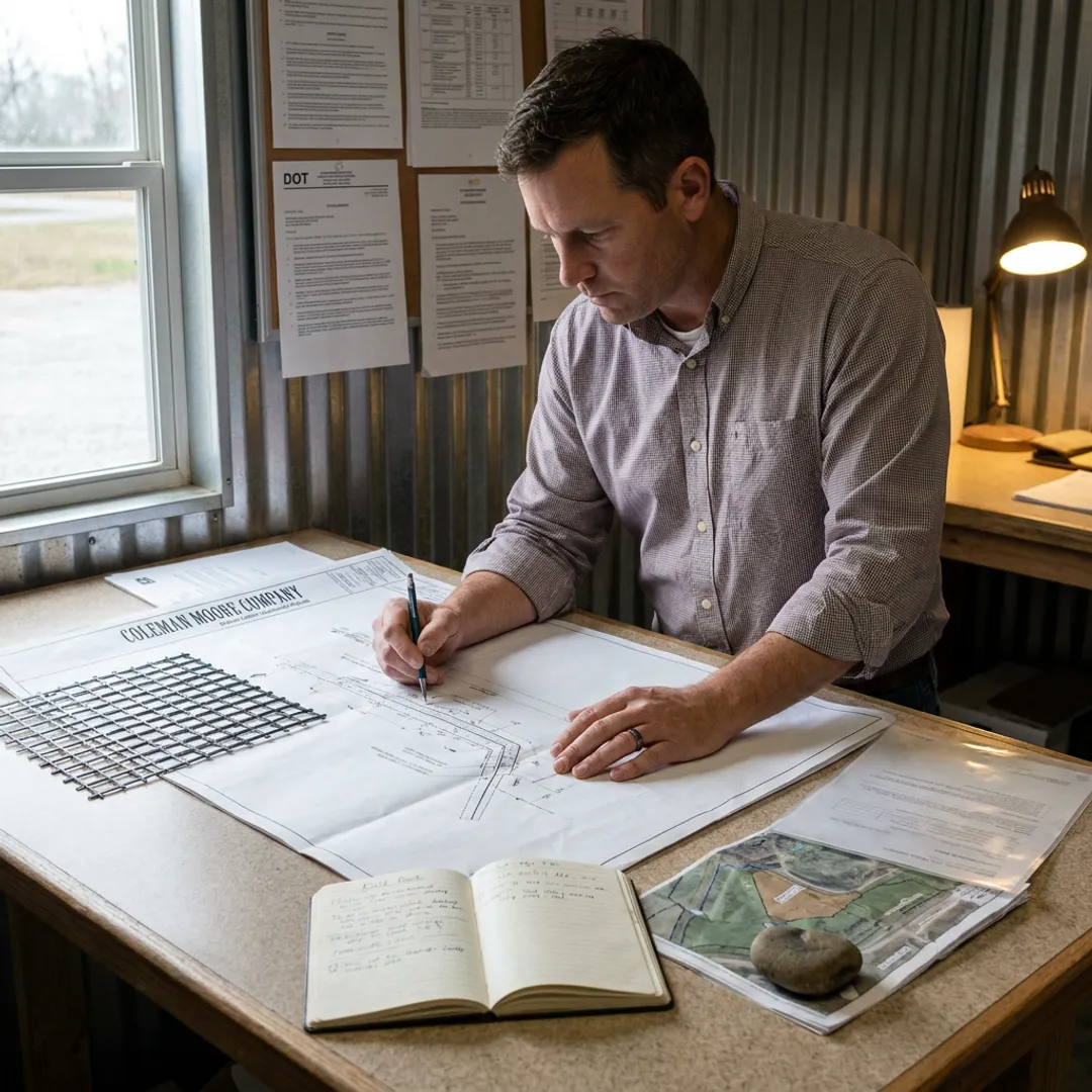 Engineer reviewing reinforced grass paver fire lane plans