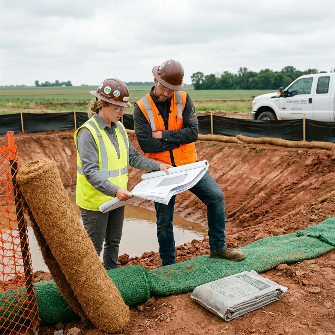 Crew planning sediment basin installation