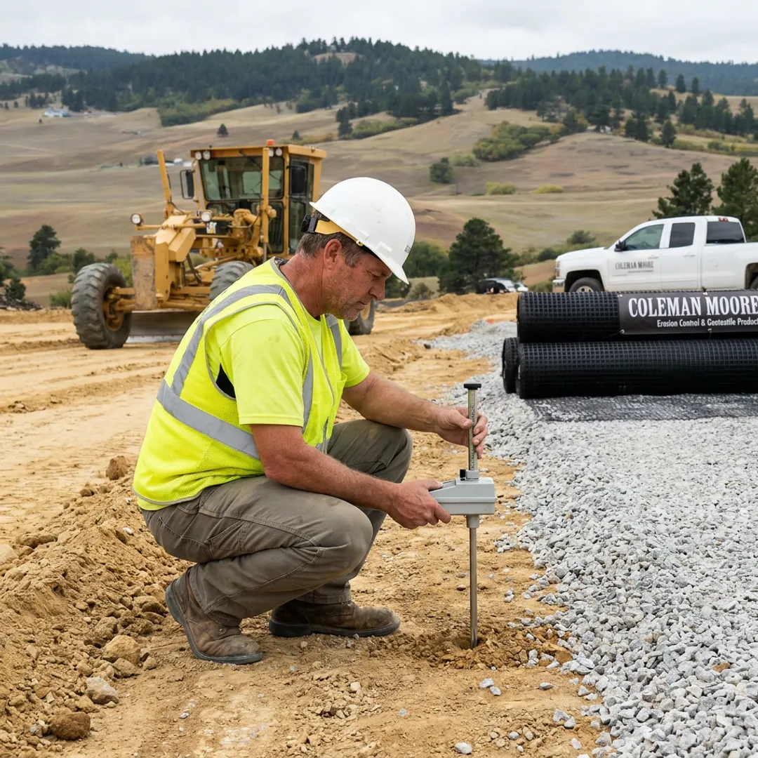 Engineer reviewing geosynthetic installation process