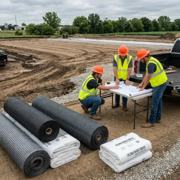 Geosynthetics on roadway construction site