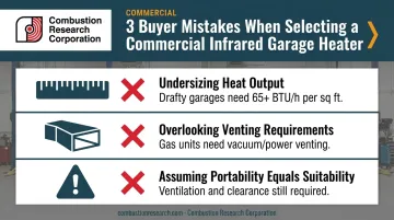 Three common infrared garage heater buying mistakes checklist infographic