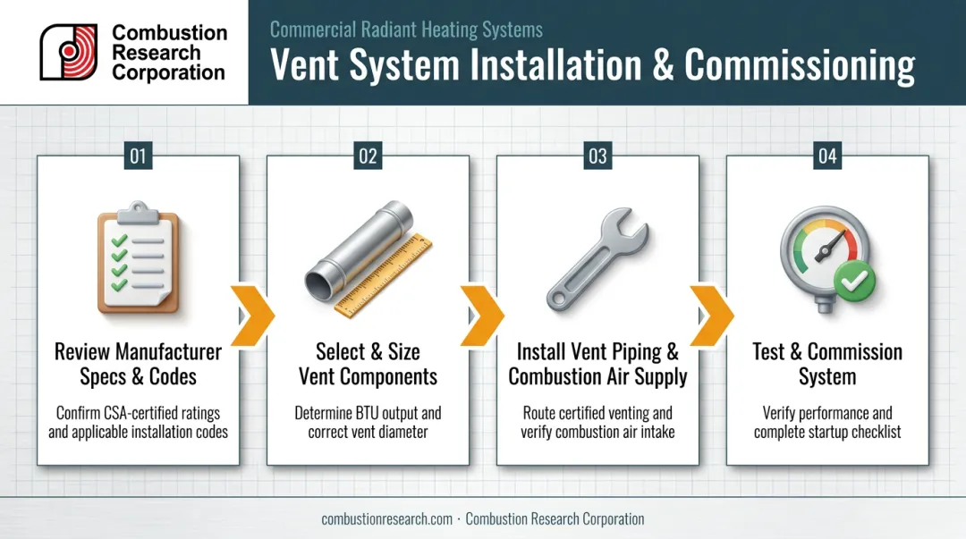 4-step radiant tube heater vent installation process flow diagram