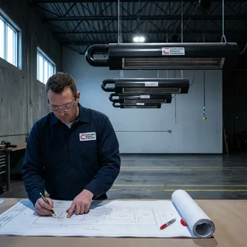 Technician reviewing radiant heater layout