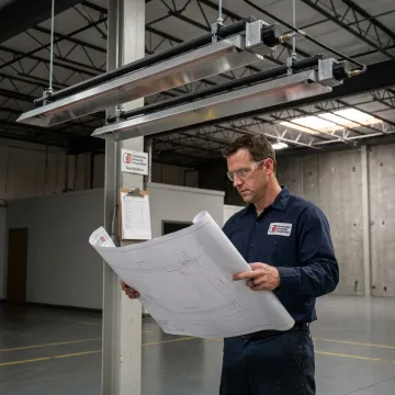 Technician reviewing radiant heating plans