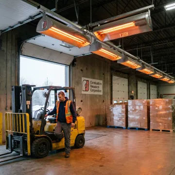 Radiant heaters warming a commercial loading dock
