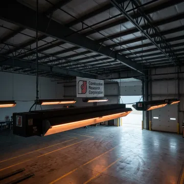 Infrared tube heaters installed in a warehouse