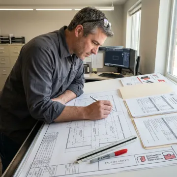 Engineer reviewing radiant heater plans