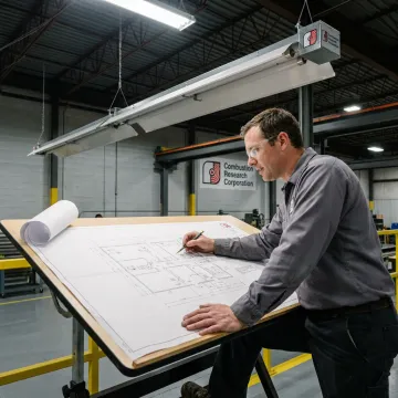 Engineer reviewing factory heating system plans