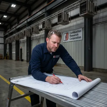 Engineer reviewing radiant tube heater plans