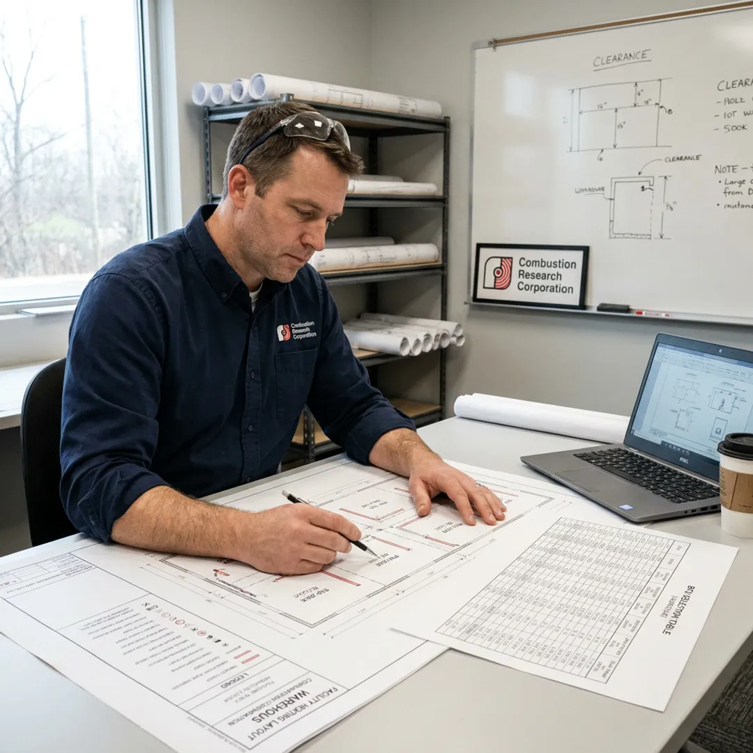 Engineer reviewing radiant tube heater specifications