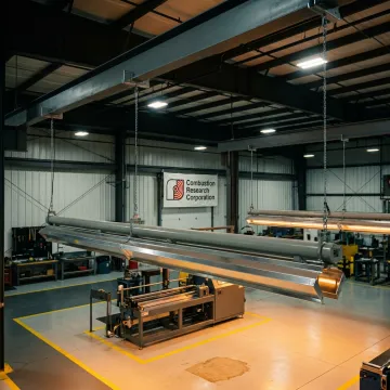 Industrial radiant heaters installed in a high-bay facility