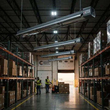 Industrial heating equipment in a warehouse