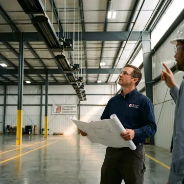Engineer reviewing radiant tube heater plans