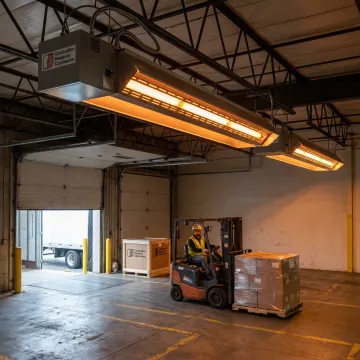 Infrared heaters installed at a loading dock