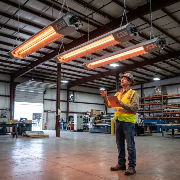 Technician reviewing a radiant heater installation