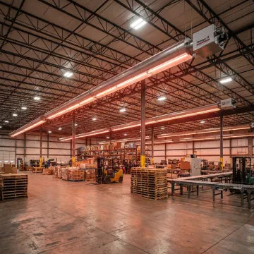 Commercial radiant tube heaters in a warehouse