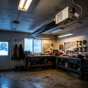 Radiant heating system warming a Michigan workshop