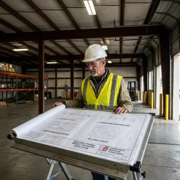 Technician planning radiant heater installation