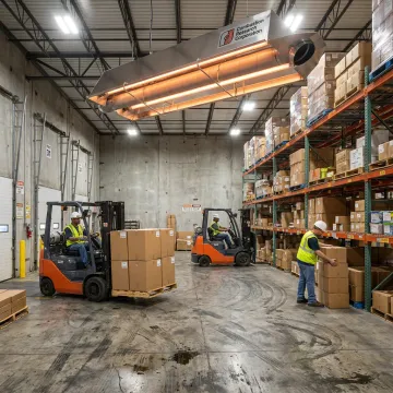 Radiant tube heaters installed in an industrial facility
