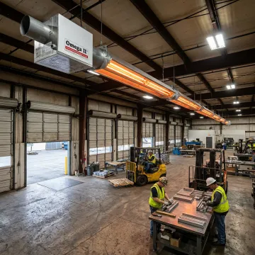 Commercial radiant heater installed in industrial facility