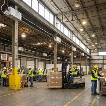 Commercial infrared heaters in a warehouse
