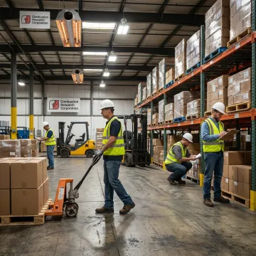 Industrial infrared heaters installed above a production floor