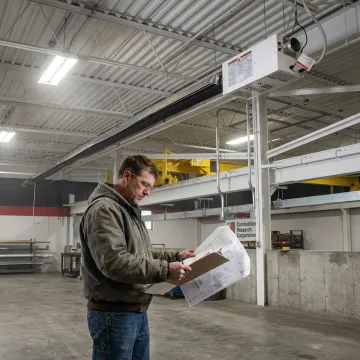 Engineer reviewing infrared heater plans