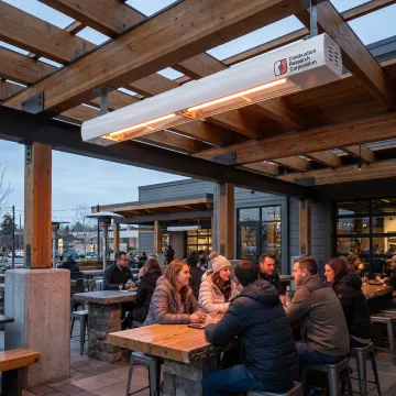 Commercial outdoor infrared heater under covered patio